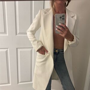 Milly Ivory Longline Blazer Coat w/ Chain Detail Made in USA Size P